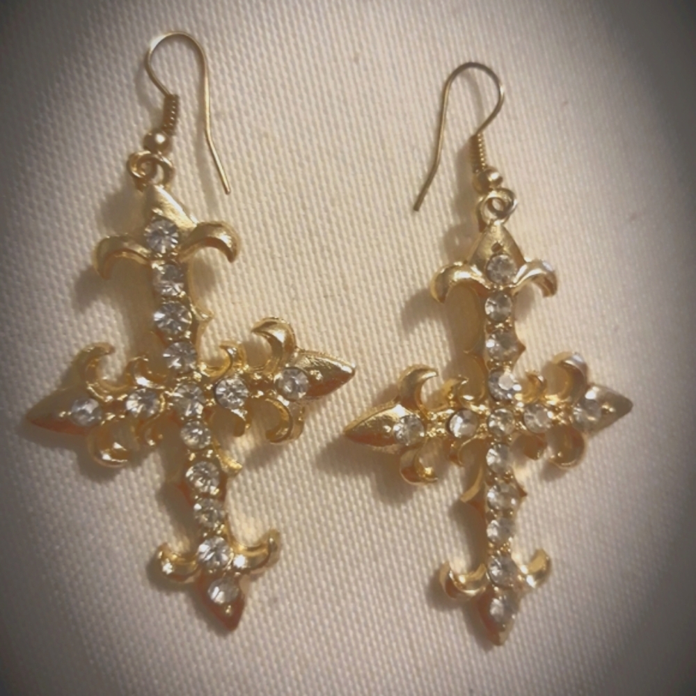Gold-plated cross earrings